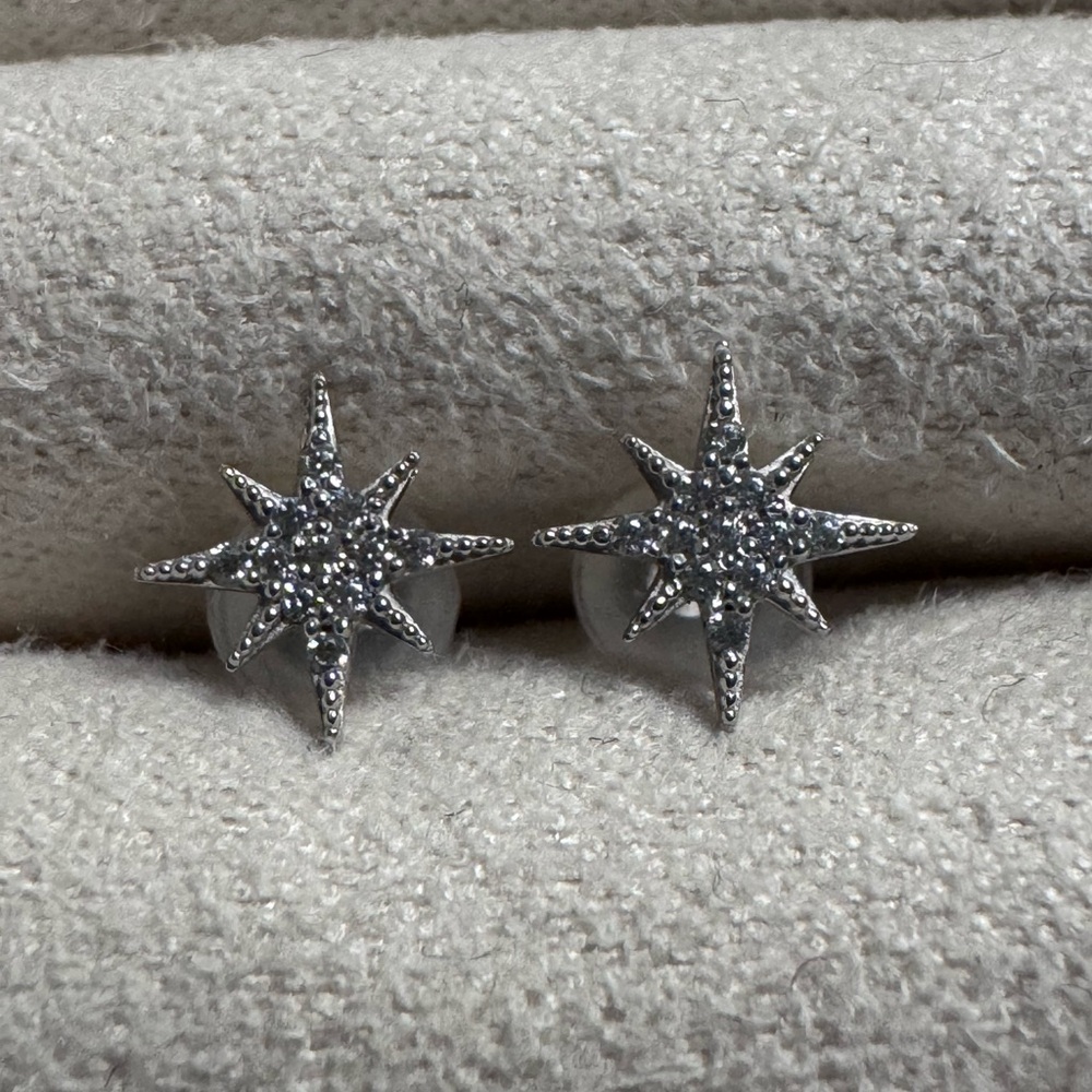 14K Solid White Gold Starburst Stud Earrings ✨ Tiny CZ Dainty Minimalist